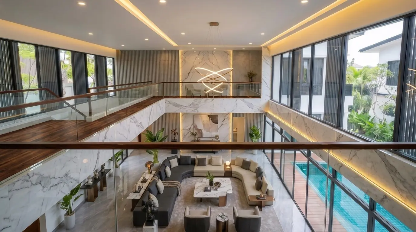 Upper gallery over the living room, East Ledang