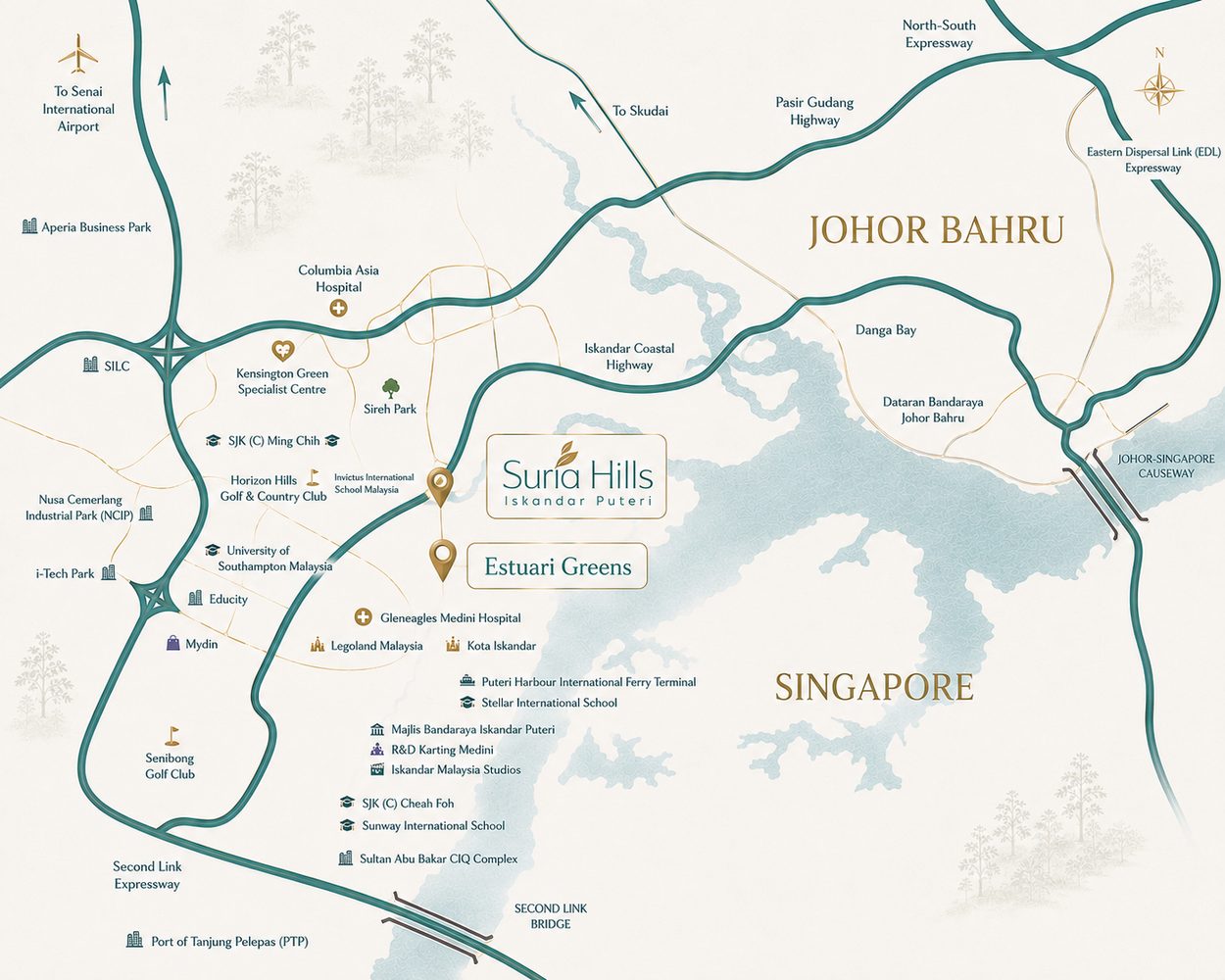 Suria Hills and Estuari Greens location map, Iskandar Puteri